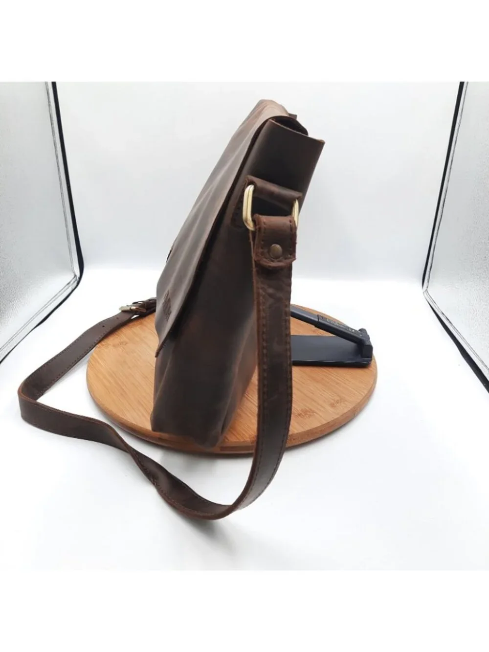 Handmade Leather Goods Brown Full Grain Messenger Bag Shoulder Strap USA 'JMM'